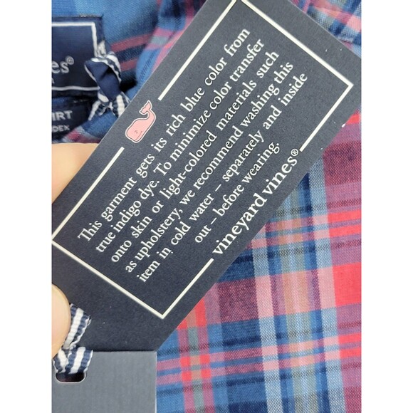 VINEYARD VINES Men's S Indigo‎ Plaid Stretch Cotton Short-Sleeve Dockman Shirt - Picture 5 of 8